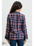 NAVY PLAID ROLL UP FLANNEL