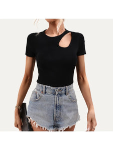 Moment- Black Ribbed Cut Out Top