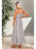 CROSS BACK STRIPED MAXI DRESS