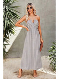 CROSS BACK STRIPED MAXI DRESS