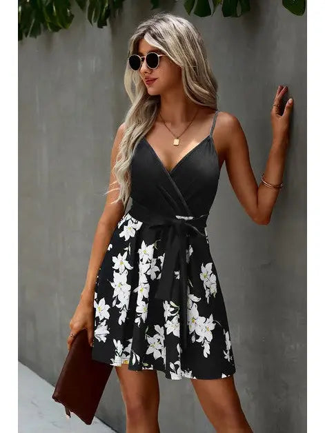 VNECK FLORAL WRAP DRESS