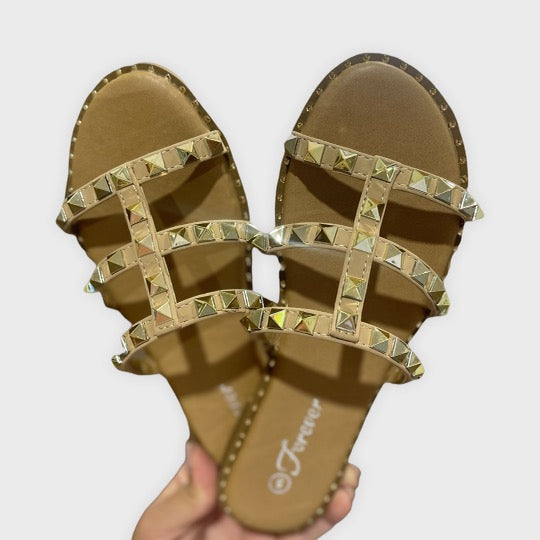 TAUPE STUDDED SANDALS