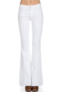 White Mid Rise Flare Pants