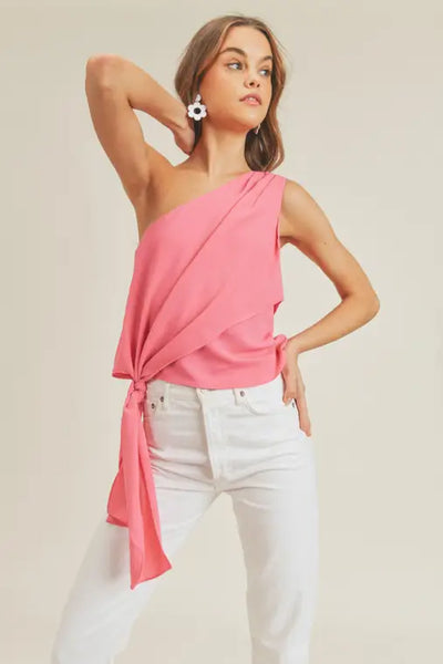 PINK ONE SHOULDER TOP – Divinity Apparel & Accessories