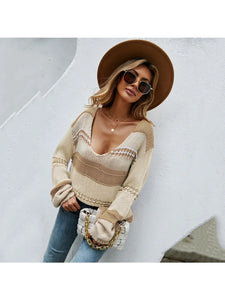KHAKI COLORBLOCK KNITTED SWEATER